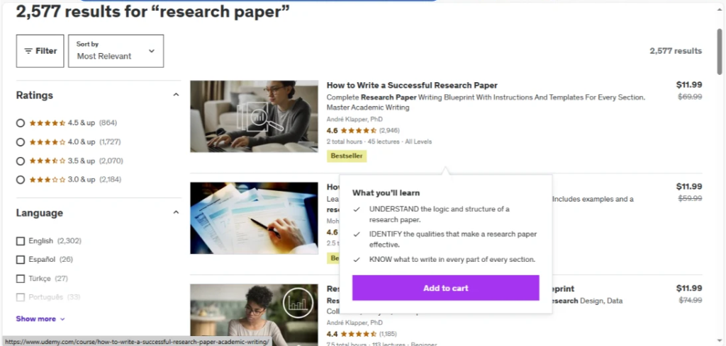 Udemy research paper course